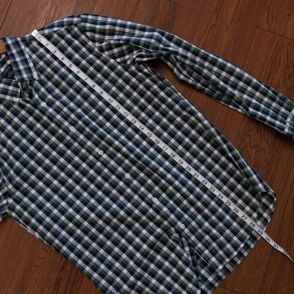 J. Crew Flex Washed Slim Fit Gingham Button Down Shirt Mens Medium Green Navy
